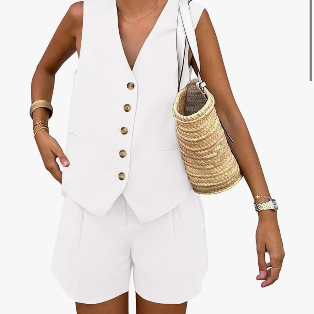 pretty garden White vest short set - Picture 6 of 7